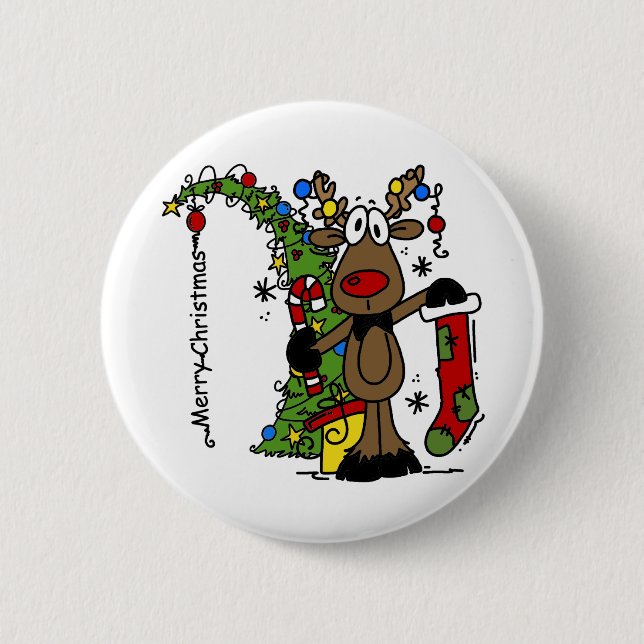 Merry Christmas Reindeer 6 Cm Round Badge (Front)