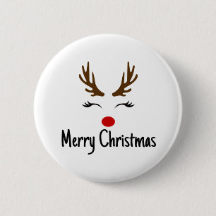 Merry Christmas Reindeer 6 Cm Round Badge