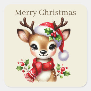 Merry Christmas reindeer add text Square Sticker