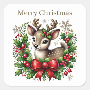 Merry Christmas reindeer add text  Square Sticker