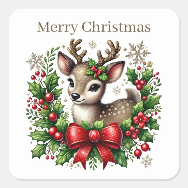 Merry Christmas reindeer add text  Square Sticker (Front)