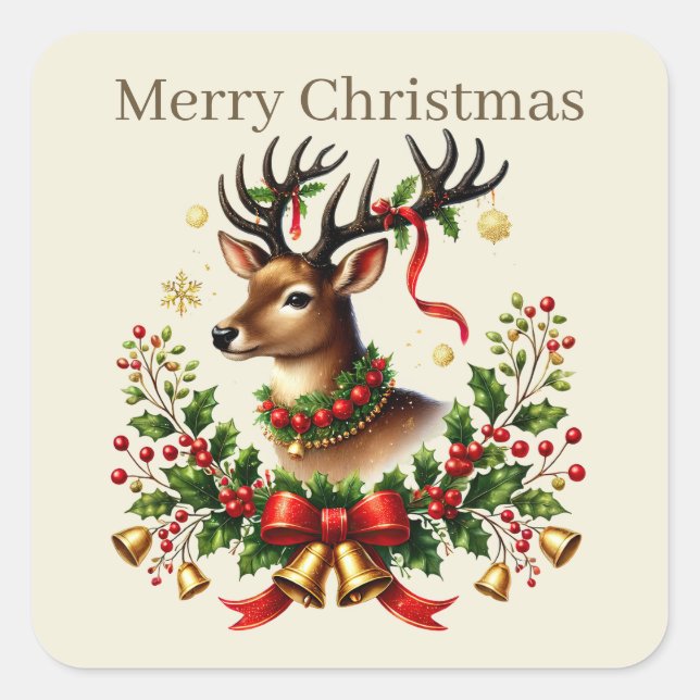 Merry Christmas reindeer add text  Square Sticker (Front)