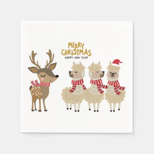 Merry Christmas Reindeer & Alpacas Napkin