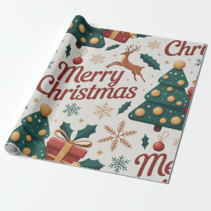 Merry Christmas Reindeer and Christmas Tree Wrapping Paper
