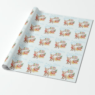 Merry Christmas Reindeer and Santa Sleigh  Wrapping Paper