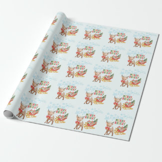Merry Christmas Reindeer and Santa Sleigh  Wrapping Paper