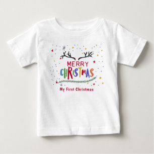 Merry Christmas Reindeer Antlers Fun Baby T-Shirt