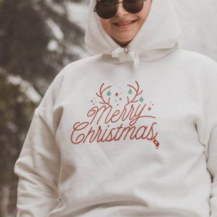 Merry Christmas Reindeer Antlers Matching Holiday  Hoodie