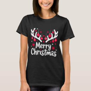 Merry Christmas Reindeer Antlers with Ornaments -  T-Shirt