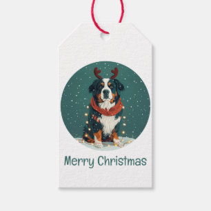 Merry Christmas Reindeer Bernese Mountain Dog Gift Tags