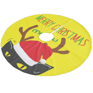 merry christmas reindeer black cat wearing red hat fleece tree skirt