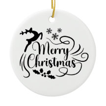 Merry Christmas Reindeer Black & White Ornament