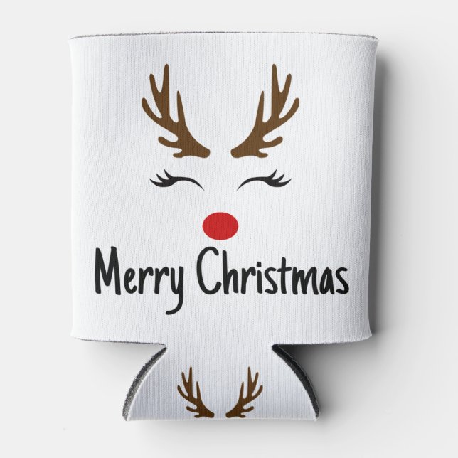 Merry Christmas Reindeer Can Cooler (Front)