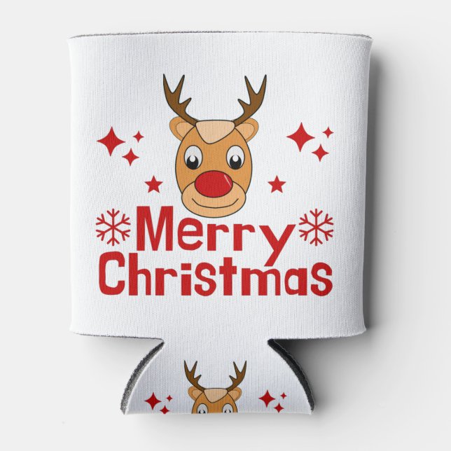Merry Christmas Reindeer Can Cooler (Front)