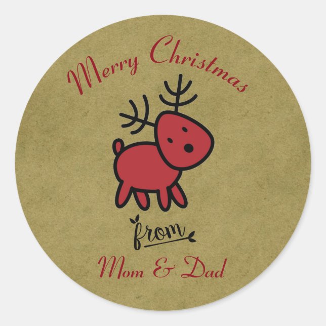 Merry Christmas Reindeer Cartoon Classic Round Sticker (Front)