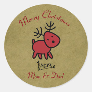 Merry Christmas Reindeer Cartoon Classic Round Sticker
