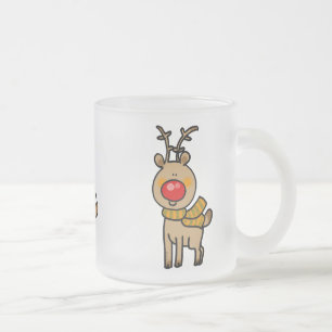 merry Christmas reindeer cartoon Frosted Glass Coffee Mug