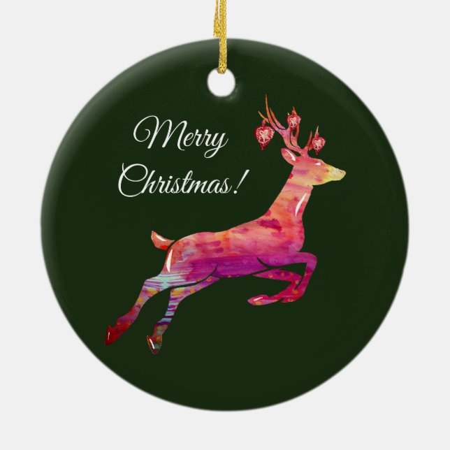 Merry Christmas Reindeer Ceramic Tree Decoration (Back)