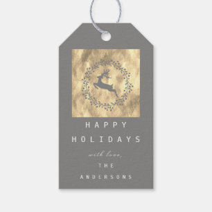 Merry Christmas Reindeer Champaigne Gold Grey Gift Tags