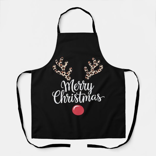 Merry Christmas Reindeer Christmas Family Gift Apron (Front)