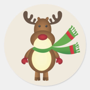 Merry Christmas Reindeer Classic Round Sticker