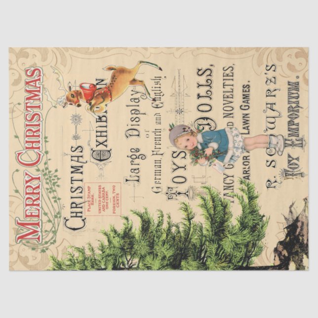 Merry Christmas Reindeer Decoupage Tissue Paper (Front)