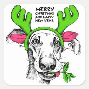 Merry Christmas Reindeer Dog   Holidays Square Sticker