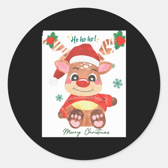 Merry Christmas Reindeer Festive Fun Toddler  Classic Round Sticker (Front)