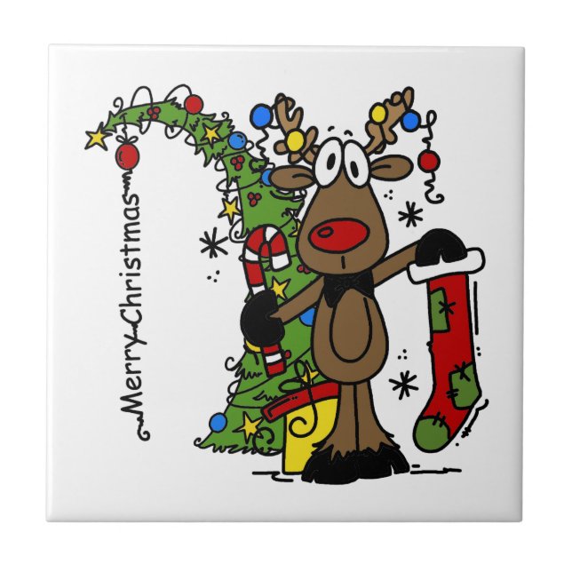 Merry Christmas Reindeer Funny Holidays Tile (Front)