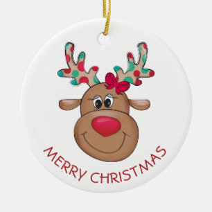 Merry Christmas Reindeer Girl Ceramic Tree Decoration