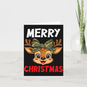 Merry Christmas Reindeer Girls Kids Camo Bow Pajam Card