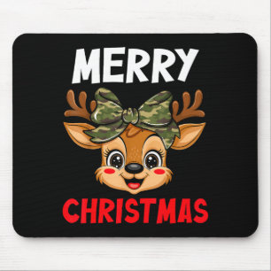 Merry Christmas Reindeer Girls Kids Camo Bow Pajam Mouse Mat