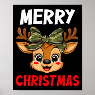 Merry Christmas Reindeer Girls Kids Camo Bow Pajam Poster