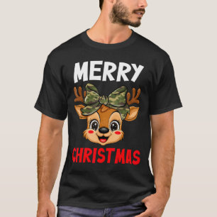 Merry Christmas Reindeer Girls Kids Camo Bow Pajam T-Shirt