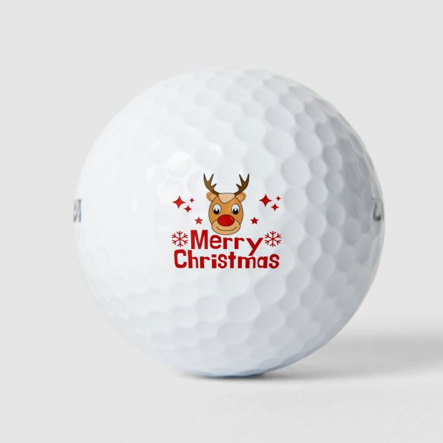 Merry Christmas Reindeer Golf Balls (Front)