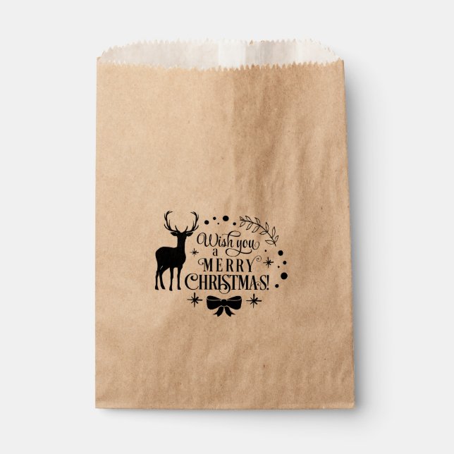 MERRY CHRISTMAS Reindeer Holiday Favour Treat Favour Bags (Front)
