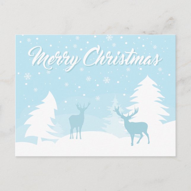 Merry Christmas Reindeer in a Snowy Forest Holiday Postcard (Front)