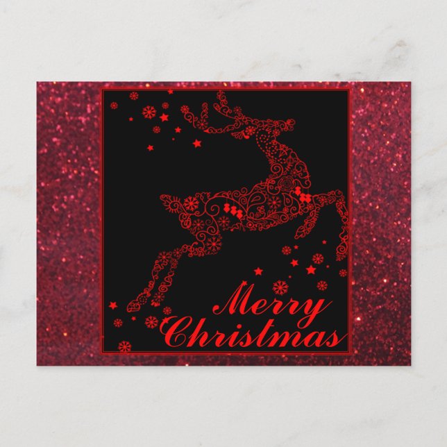 Merry Christmas Reindeer in Red Postcard (Front)