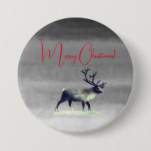 Merry christmas, Reindeer in winter day 7.5 Cm Round Badge