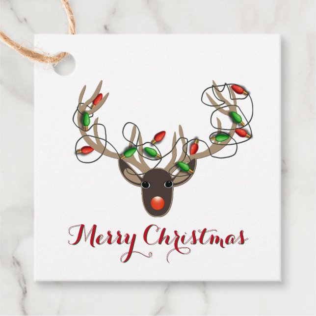 Merry Christmas Reindeer Lights Gift Tag (Front)