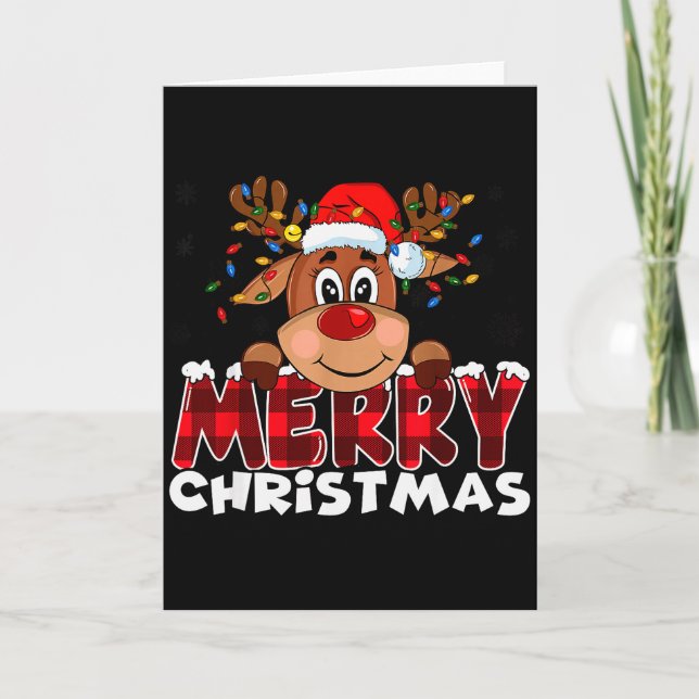 Merry Christmas Reindeer Men Women Family Matching Card (Front)