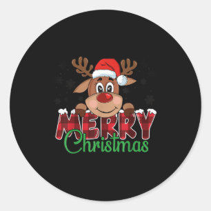 Merry Christmas Reindeer Men Women Family Matching Classic Round Sticker