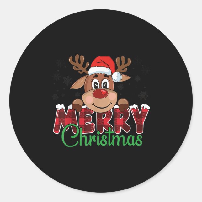 Merry Christmas Reindeer Men Women Family Matching Classic Round Sticker (Front)