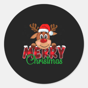 Merry Christmas Reindeer Men Women Family Matching Classic Round Sticker