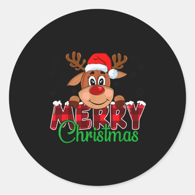 Merry Christmas Reindeer Men Women Family Matching Classic Round Sticker (Front)