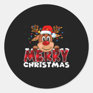 Merry Christmas Reindeer Men Women Family Matching Classic Round Sticker