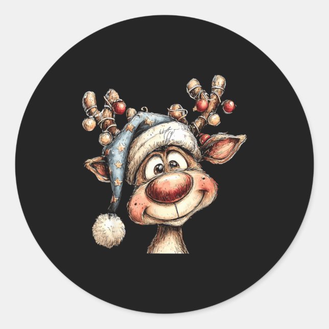 Merry Christmas Reindeer Men Women Family Matching Classic Round Sticker (Front)