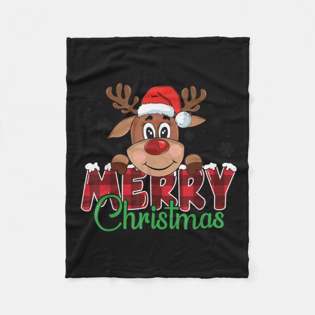 Merry Christmas Reindeer Men Women Family Matching Fleece Blanket (Front)