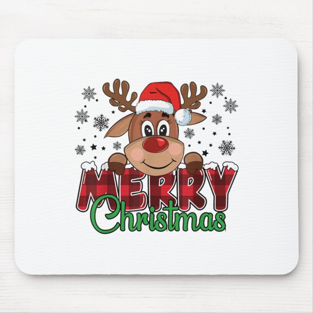 Merry Christmas Reindeer Men Women Family Matching Mouse Mat (Front)