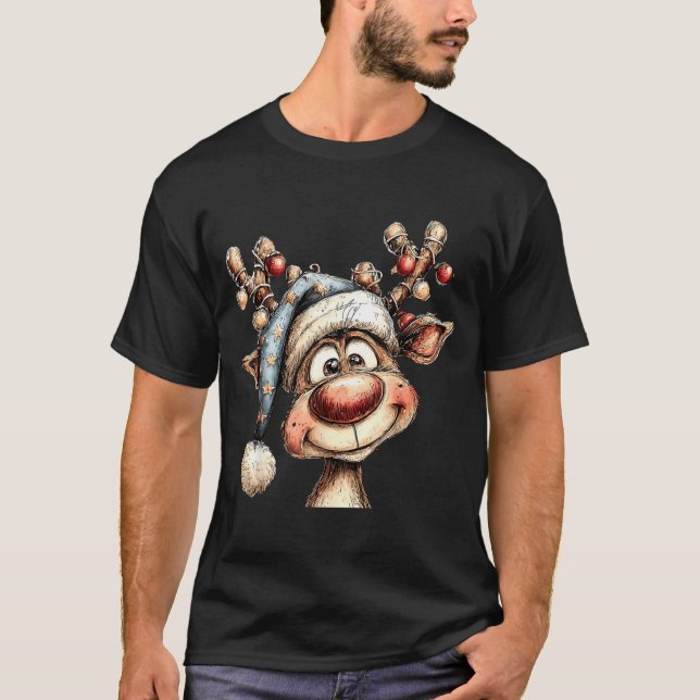 Merry Christmas Reindeer Men Women Family Matching T-Shirt (Front)